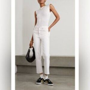 RE/DONE 90s High Rise Ankle Crop Jean Vintage White Button-Fly Slim Levis  26